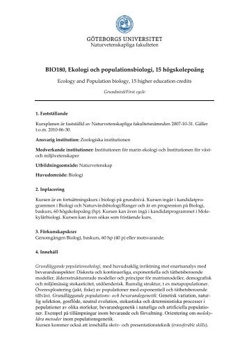 BIO180, Ekologi och populationsbiologi, 15 högskolepoäng