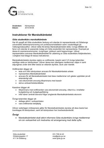 Instruktioner för Marskalkämbetet - Göteborgs universitet