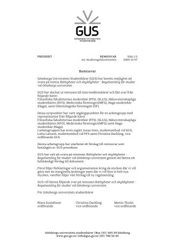 Remissvar - Göteborgs universitet