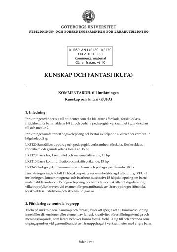 Kommentarmaterial för LKF och KUFA VT10 - Göteborgs universitet
