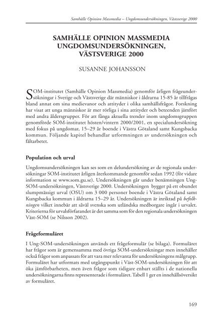 Ung-SOM-undersökningen i Västsverige 2000 - Göteborgs universitet