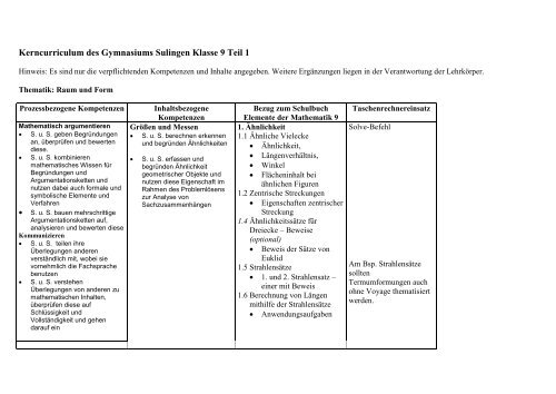 Curriculum Klasse 9 - Gymnasium Sulingen