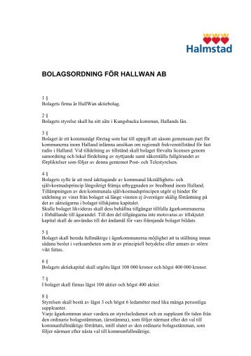 Bolagsordning HallWan AB - Halmstad