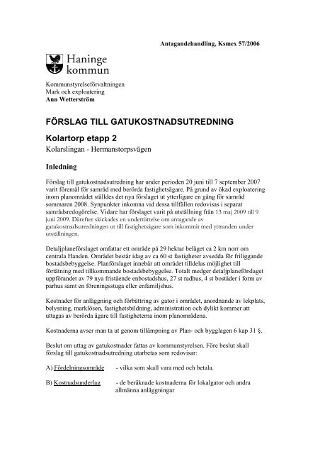 Gatukostnad - Haninge