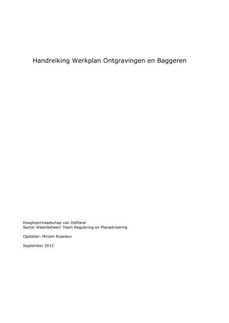 Handreiking Werkplan Ontgravingen en Baggeren - Delfland