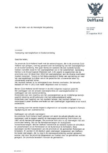 bijlage 3: Brief aan de VV inzake toewijzing ... - Delfland