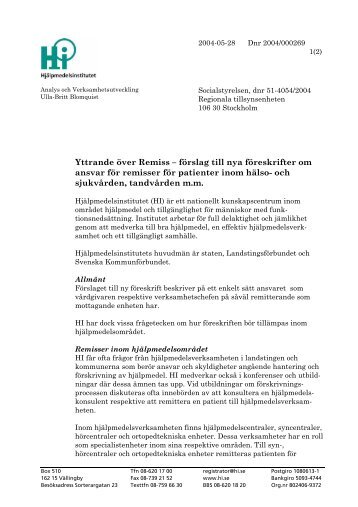 Yttrande över Remiss – förslag till nya föreskrifter om ansvar för ...