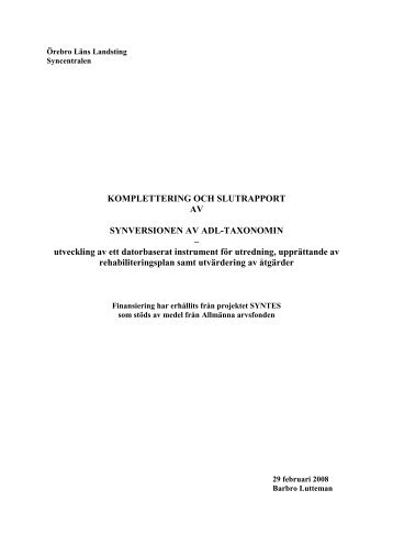 datorbaserad synversion av ADL-taxonomin - Hjälpmedelsinstitutet