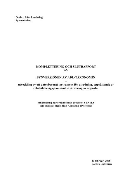 datorbaserad synversion av ADL-taxonomin - Hjälpmedelsinstitutet