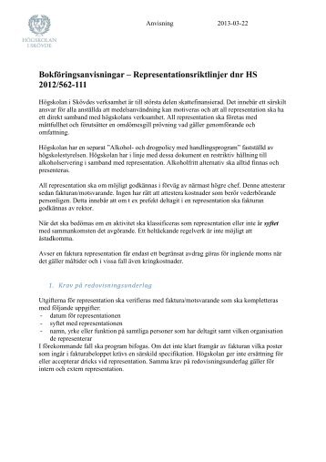 Konteringsanvisningar för representation - Högskolan i Skövde