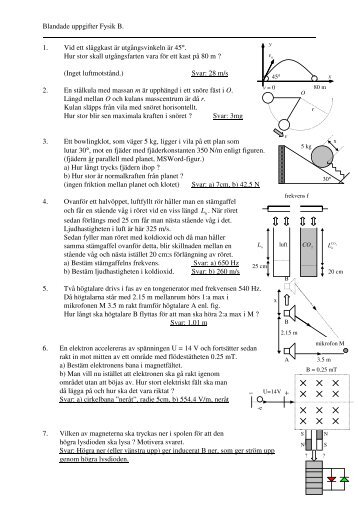 Blandade uppgifter Fysik B. 1. Vid ett släggkast är utgångsvinkeln är ...