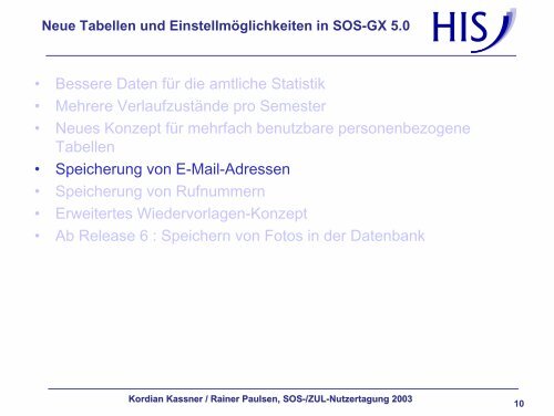 Neue Tabellen und Einstellmöglichkeiten in SOS-GX 5.0