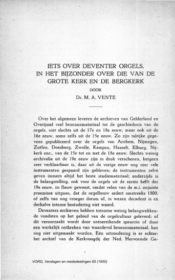 Iets over de Deventer orgels, in het bijzonder over die van de Grote ...