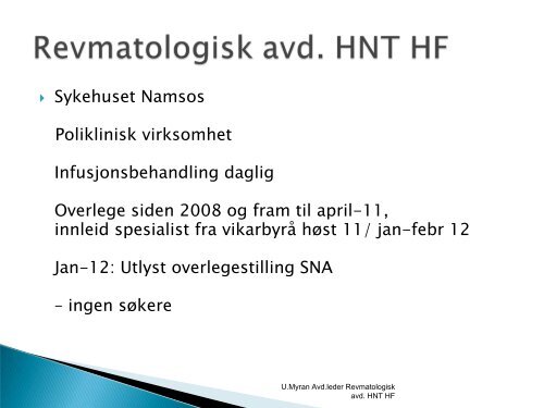 Sykepleiepoliklinikk ved Revmatologisk avd. - Helse Nord-Trøndelag HF