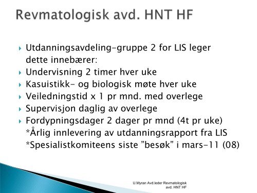 Sykepleiepoliklinikk ved Revmatologisk avd. - Helse Nord-Trøndelag HF