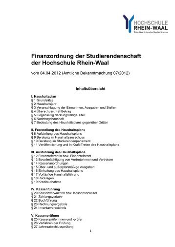 Finanzordnung der Studierendenschaft der Hochschule Rhein-Waal