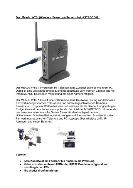 Meade Wireless Teleskop-Server Komplettset WLAN USB Port ...
