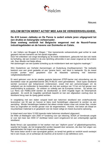 Nieuws HOLCIM BETON WERKT ACTIEF MEE AAN DE ...