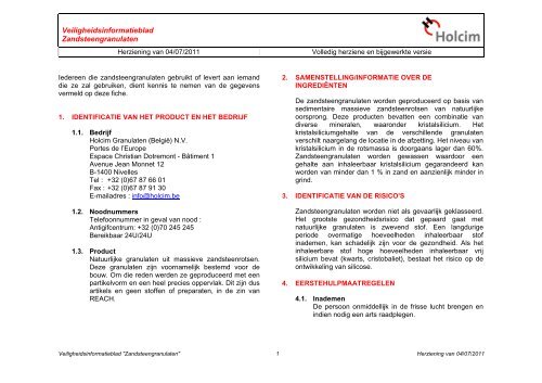 Veiligheidsinformatieblad Zandsteengranulaten - Holcim