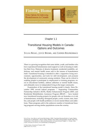 Transitional Housing Models in Canada: Options and Outcomes