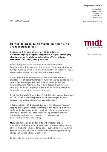 Børneafdelingen på RH Viborg inviterer til 40 års fødselsdagsfest