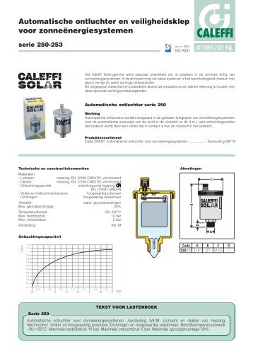 Automatische ontluchter en veiligheidsklep voor ... - Caleffi