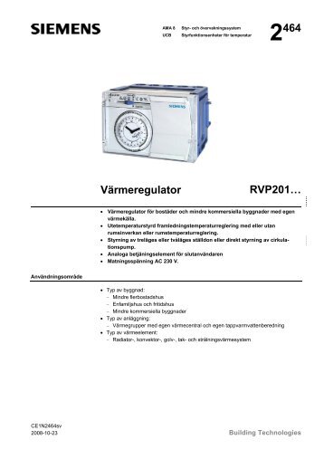 2464 Värmeregulator RVP201… - Siemens Building Technologies