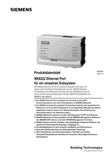 Produktdatenblatt NK8222 Ethernet Port für ein einzelnes Subsystem