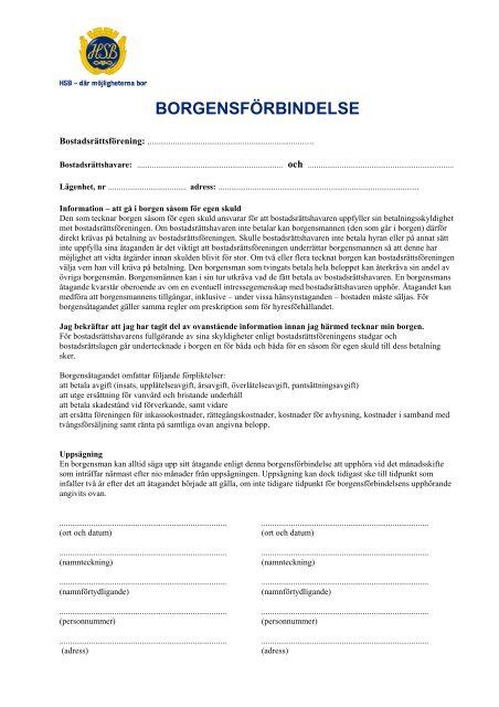 BORGENSFÖRBINDELSE - HSB
