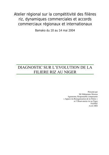 Diagnostic sur l'évolution de la filière riz au Niger - Le Hub Rural