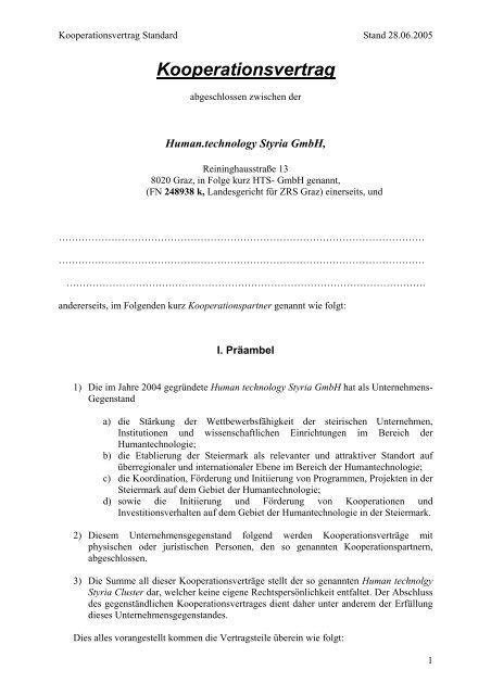 Netzwerkvertrag - Human.technology Styria GmbH