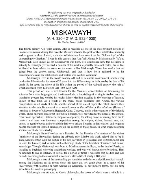 MISKAWAYH - International Bureau of Education - Unesco