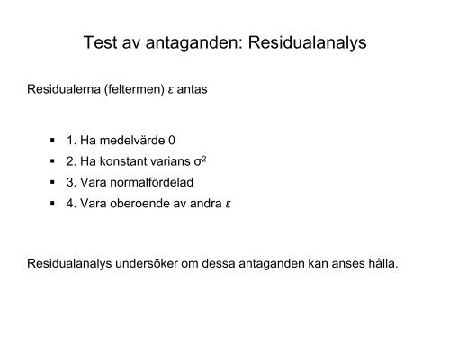 Test av antaganden: Residualanalys - IDA
