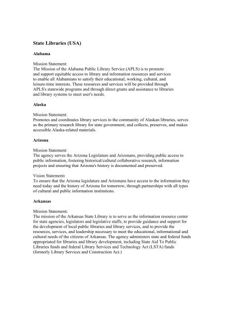Mission and/or Vision Statements of Government Libraries ... - IFLA