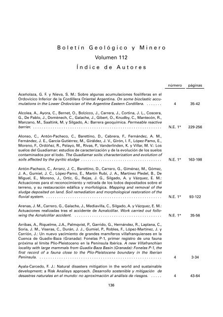 Boletín Geológico y Minero Volumen 112 Índice de Autores