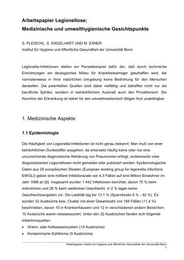 Arbeitspapier Legionellose - Institut für Hygiene und Öffentliche ...