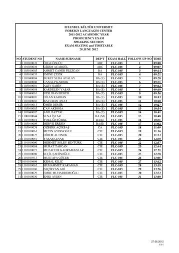 28 06 2012 Proficiency Exam Speaking Section Exam Seating and ...