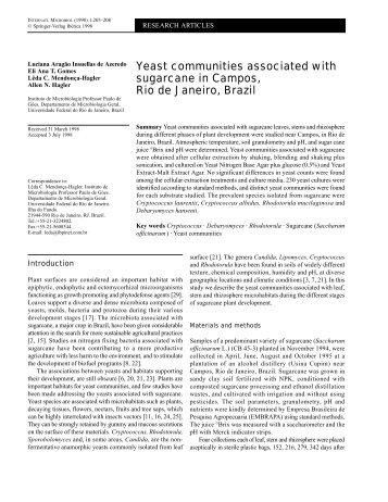 Yeast communities associated with sugarcane in Campos, Rio de ...