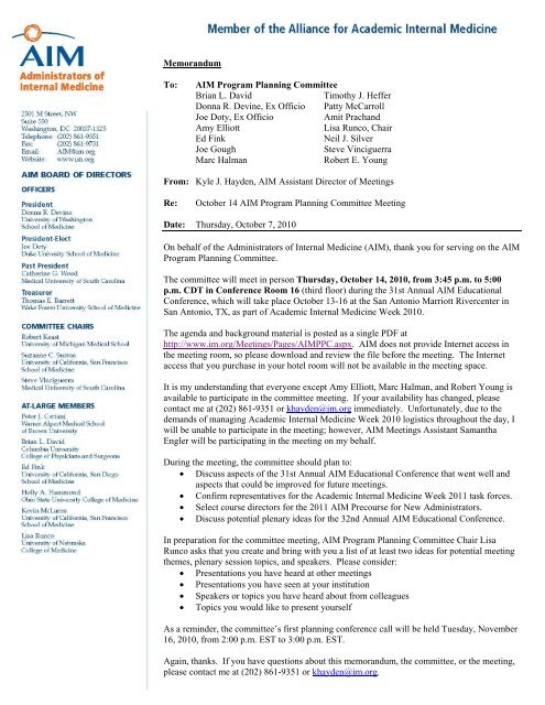 Memorandum To: AIM Program Planning Committee Brian L ... - Im.org