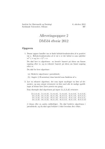 Afleveringsopgave 2 - Institut for Matematik og Datalogi - Syddansk ...