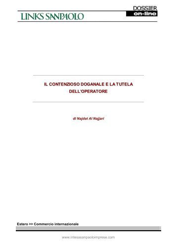 il contenzioso doganale e latutela dell'operatore - Intesa Sanpaolo.