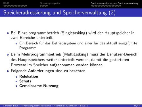 4.Vorlesung Betriebssysteme Hochschule Mannheim