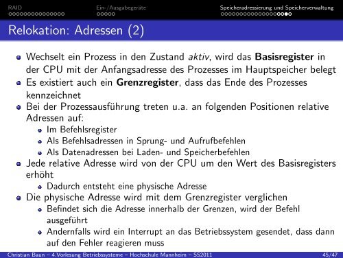 4.Vorlesung Betriebssysteme Hochschule Mannheim