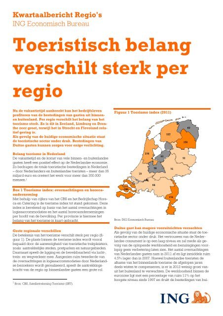 Toeristisch belang verschilt sterk per regio - Ing
