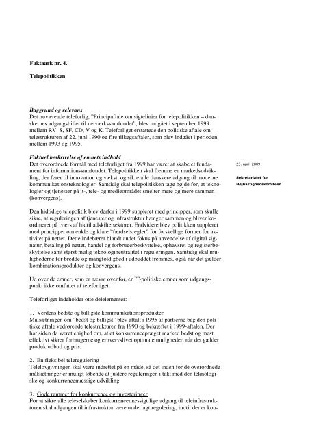 Faktaark nr. 4. - Telepolitikken.DOC - IT- og Telestyrelsen