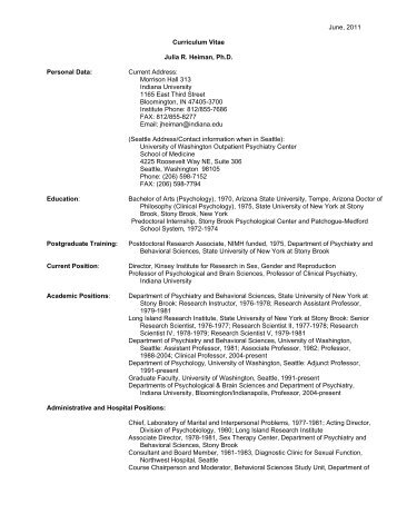 June, 2011 Curriculum Vitae Julia R. Heiman, Ph.D. Personal Data ...