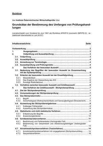 Grundsätze der Bestimmung des Umfanges von Prüfungshandlungen