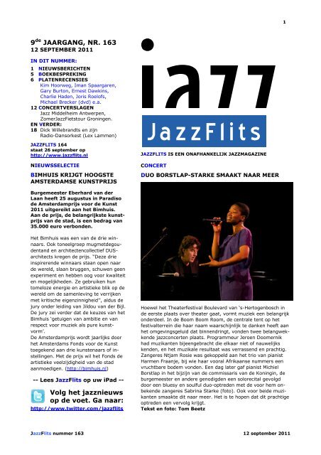 Nr. 163 - 12 september 2011 - JazzFlits