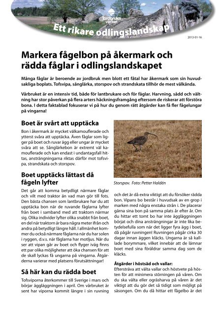 Markera fågelbon på åkermark och rädda fåglar i ... - Jordbruksverket