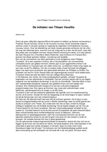 De initialen van Titiaan Vecellio - Jean-Philippe Toussaint